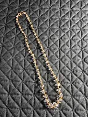 Gold-Tone Crystal Bead Necklace - Clear Crystal